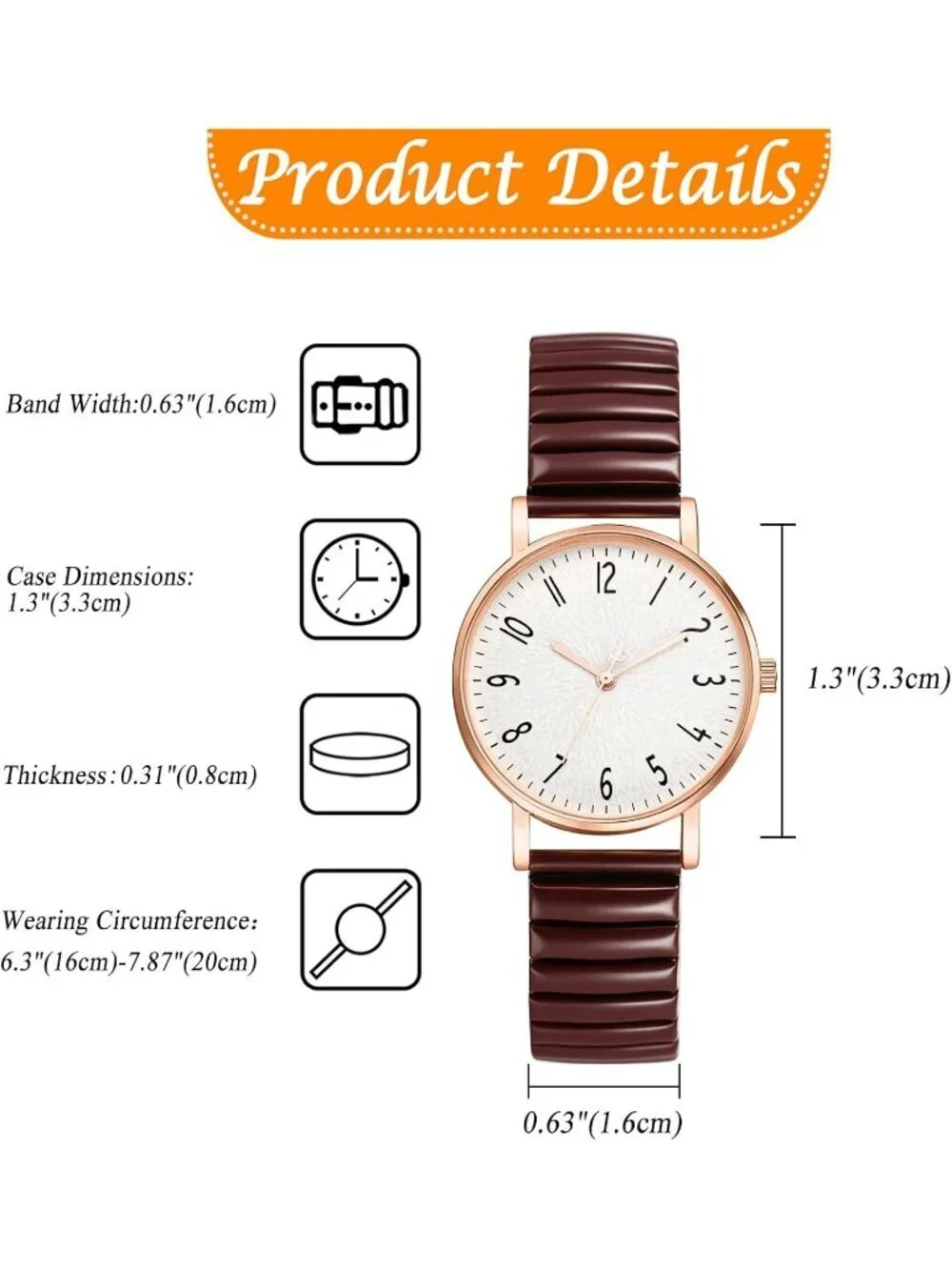 Women's Brown Analog Quartz Elastic Strap Arabic Numerals Waterproof Wrist Watch